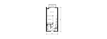 A black and white drawing of a floor plan of a room.