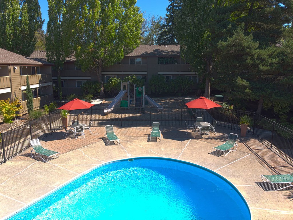 a view of the pool at our apartments
