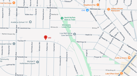 A map with a red pin on the middle of the image.