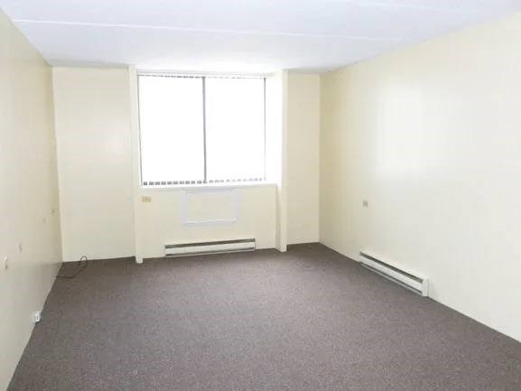 A room with a window and a radiator on the wall.