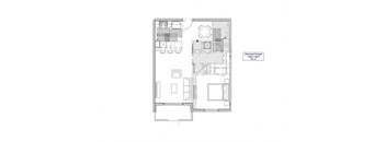 a floor plan of a home with a bedroom and a living room