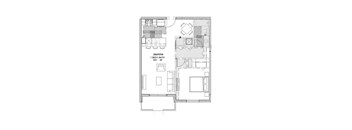 a floor plan of a house with a bedroom and a living room