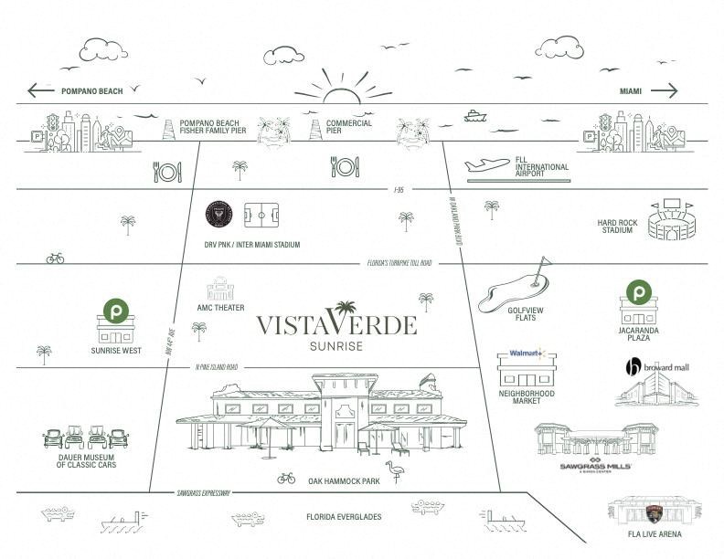 a drawing of a house and its surroundings