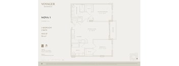 A floor plan for Voyager Residences showing the layout of Nova 1, a 2 bedroom apartment.