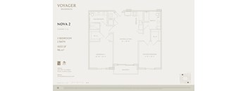 A floor plan for Voyager Residences showing the layout of Nova 2, a 2 bedroom apartment.