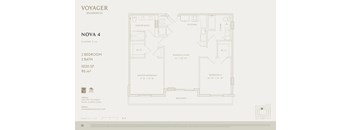 A floor plan for Voyager Residences, a 1020 square foot apartment with two bedrooms and two baths.