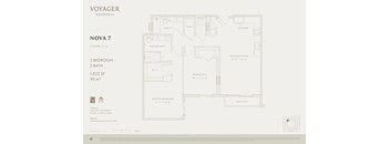 A floor plan for Voyager Residences' Nova 7 apartment, which includes two bedrooms and two baths.