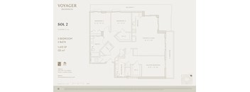 A floor plan for Voyager Residences showing the layout of Sol 2, a 3 bedroom, 2 bath unit.