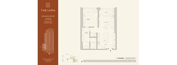 A floor plan for a residence at 307-907 shows a 1 bathroom interior with a balcony.