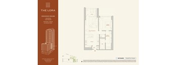 A floor plan for a residence at The Lora showing a 14th floor with 1069 square feet of interior space and 69.65 square feet of exterior space.