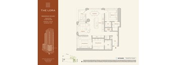 A floor plan for a residence with 3 bedrooms, 2 bathrooms, and a living room.