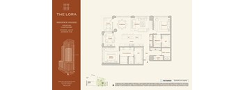 A floor plan for a residence at The Lora showing 3 bedrooms, 2 bathrooms, and a living area.