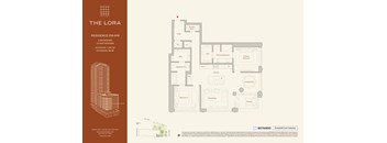 A floor plan for a residence at The Lora showing 2 bedrooms, 2 bathrooms, and a living area.