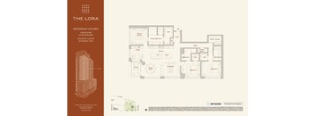 A floor plan for a residence at The Lora showing 3 bedrooms, 3 bathrooms, a garage, and a gated backyard.