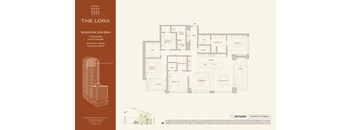 A floor plan for a residence at THE LORA showing 3 bedrooms, 3 bathrooms, and a garage.