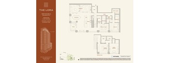 A floor plan for a penthouse apartment with 3 bathrooms and a terrace.