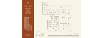A floor plan and elevation image of a building named The Lora.