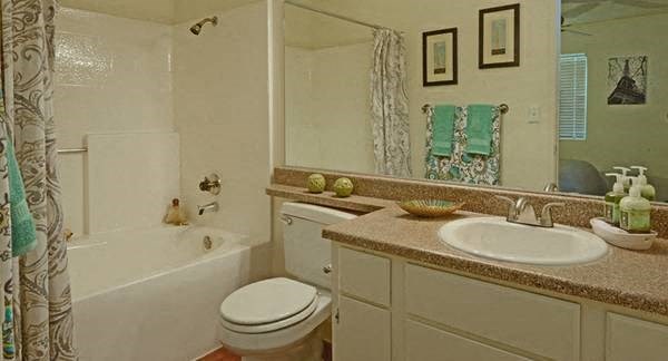 a bathroom with a sink toilet and a bath tub