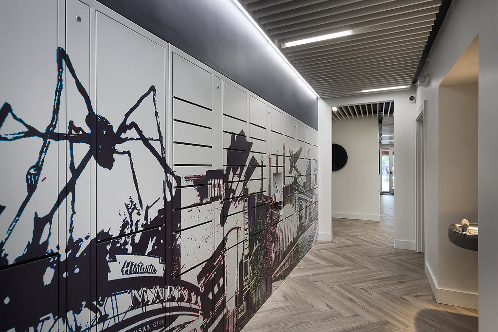 Hallway with decorated walls
