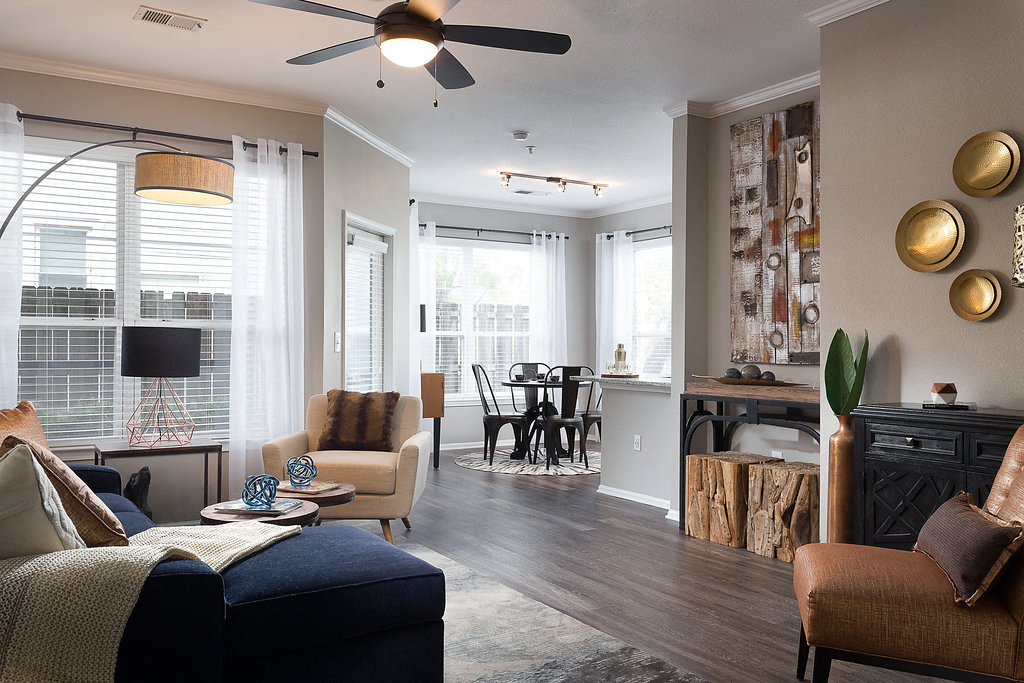 Open concept modern living room and dining room