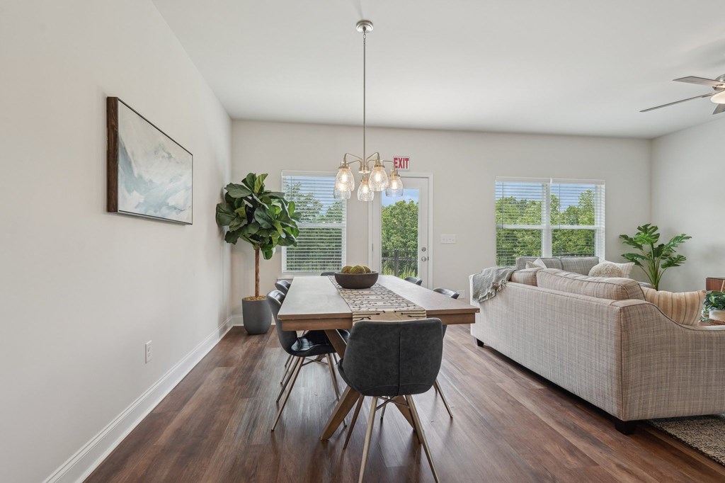 The intimate dining space elegantly set for six