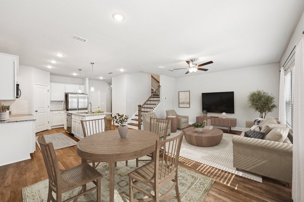 A refined living area offering a graceful view of the home’s living and dining space