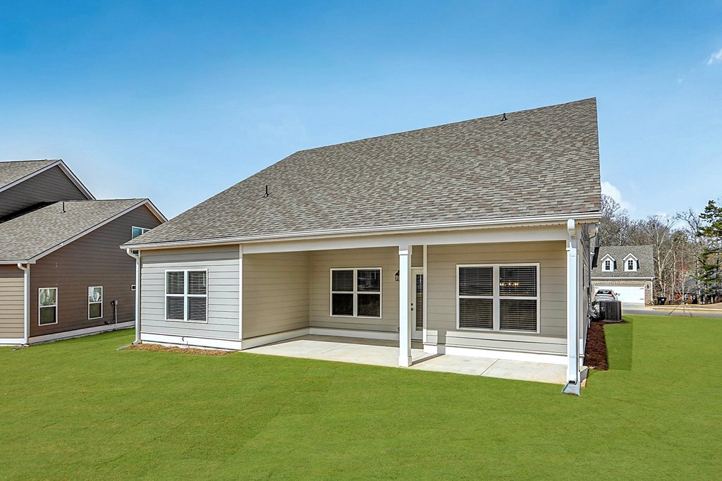 Covered patio on the exterior of the Maxton home.