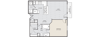 a floor plan of a bedroom apartment with a bathroom and a living room