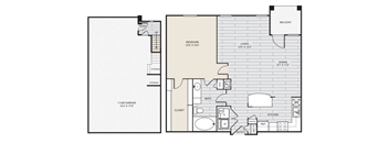 a floor plan of a one story apartment with a bedroom and a bathroom