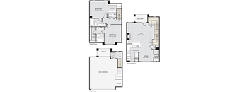 a floor plan of a house with two floors and a garage