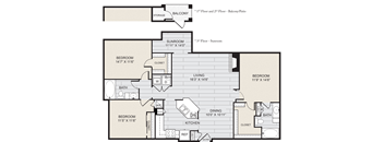 a floor plan of a house with bedrooms and a living room