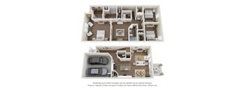 a stylized 3d floor plan of a house with a bedroom and living room