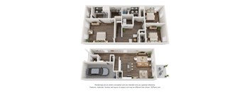 a stylized floor plan with a bedroom and a living room