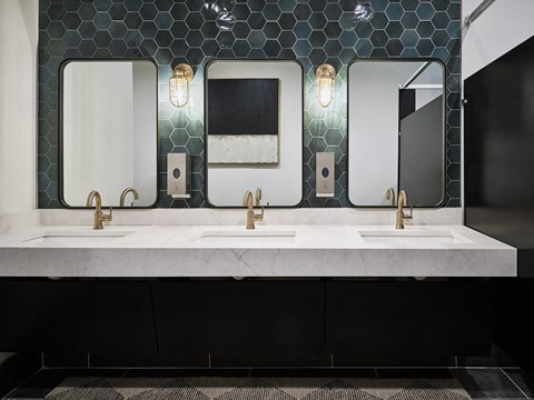 Modern clubhouse bathroom featuring sleek finishes and contemporary design.
