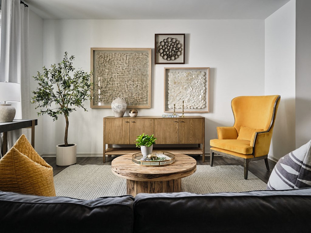a living room with a couch and a coffee table