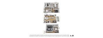 Three floor plans for an apartment are shown.