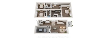 a stylized 3d floor plan of a 1 bedroom apartment