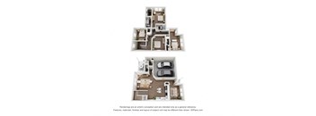 a stylized floor plan of a 3 bedroom apartment