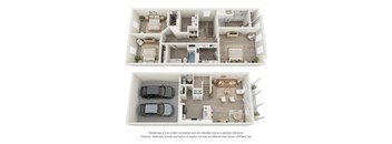 a 3d floor plan of a 3 bedroom apartment