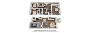 a stylized 3d floor plan of a 1 bedroom apartment