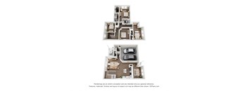 a stylized floor plan of a 3 bedroom apartment