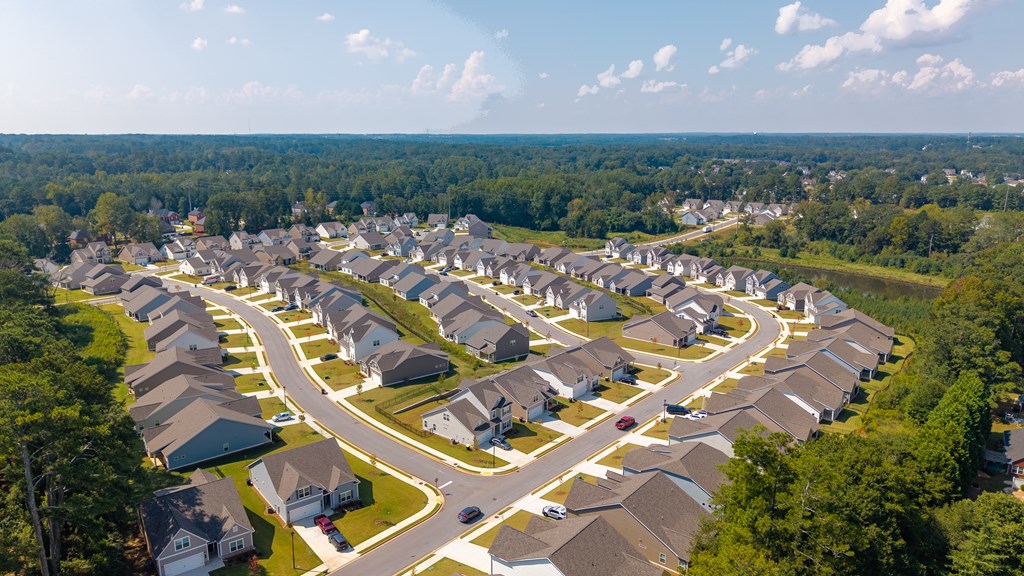 Scenic aerial shot capturing the homes and neighborhood streets.