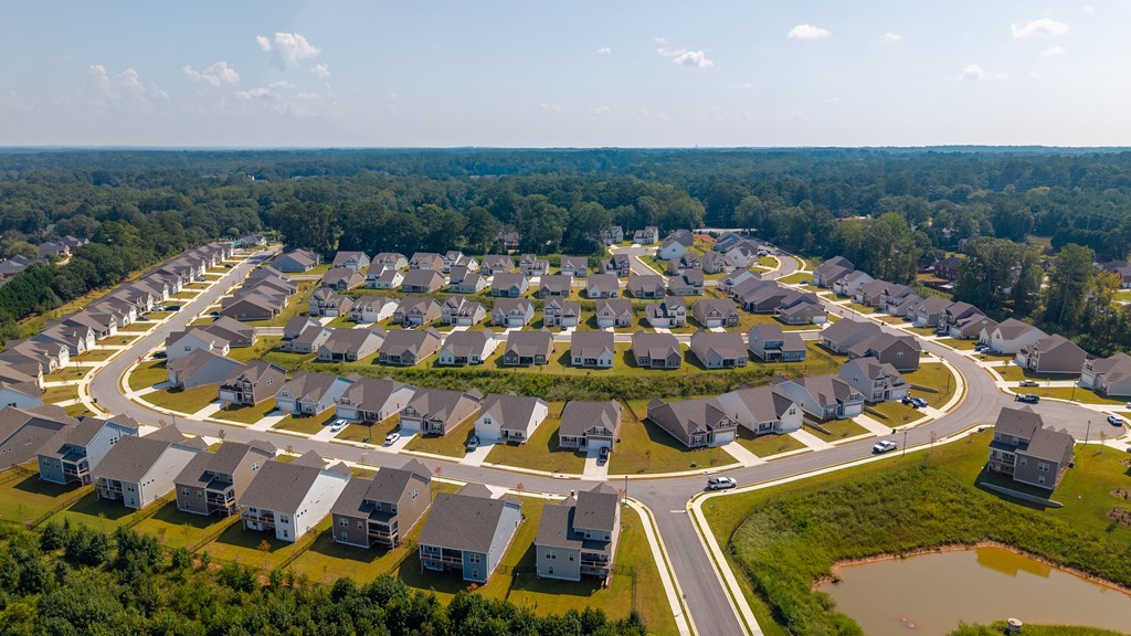 Scenic aerial shot capturing the homes and neighborhood streets.