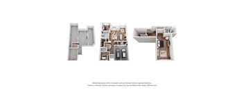 A 3D floor plan of a house with three different views.