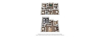 a stylized floor plan of a 3 bedroom apartment