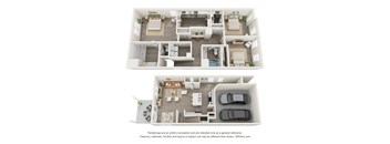 a 3d floor plan of a 3 bedroom apartment