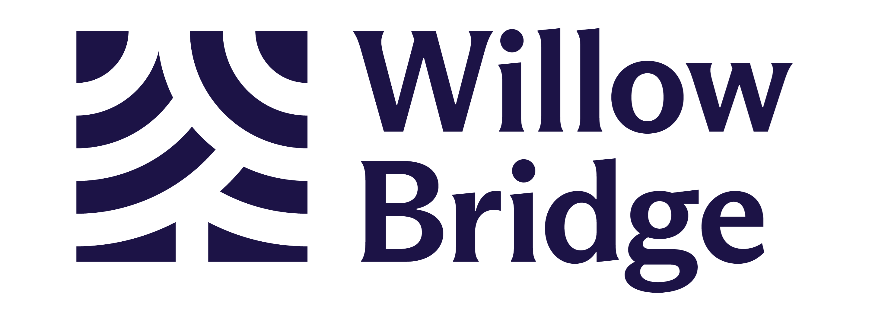 a logo with the words willow bridge on a green background