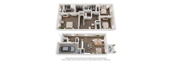 a stylized floor plan with a bedroom and a living room