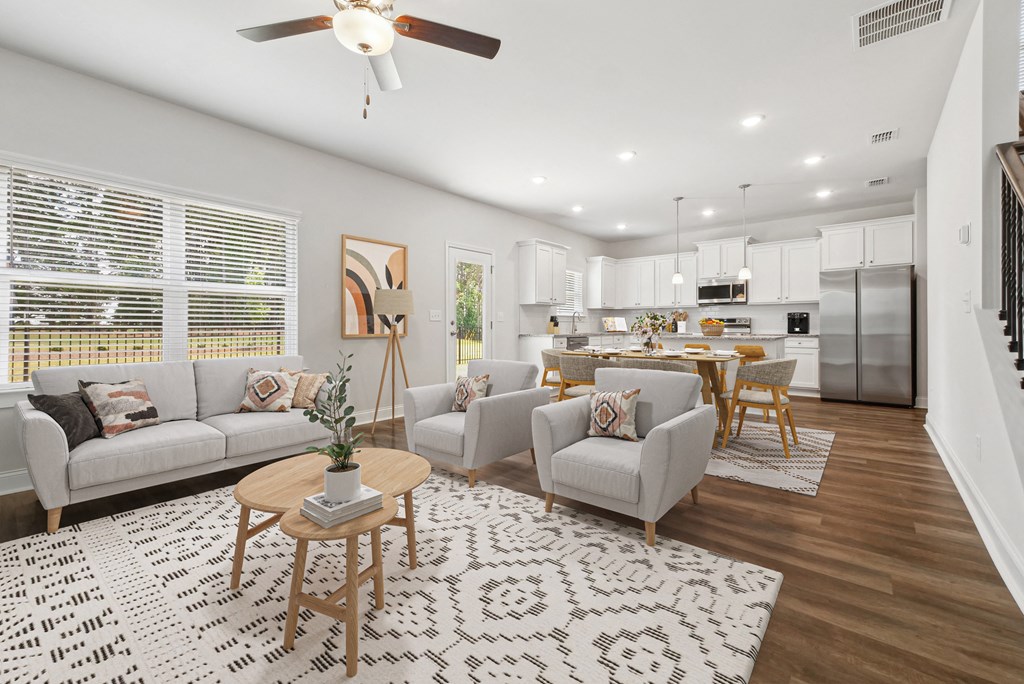 A refined living area offering a graceful view of the home’s living and dining space