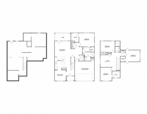 three different layouts of a house with different floor plans